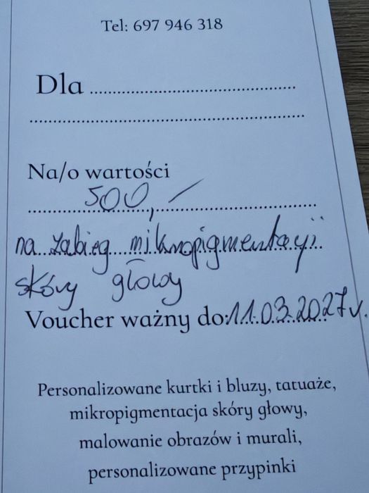 Kupon/ Voucher  500 zł na zabieg mikropigmentacji skóry  głowy