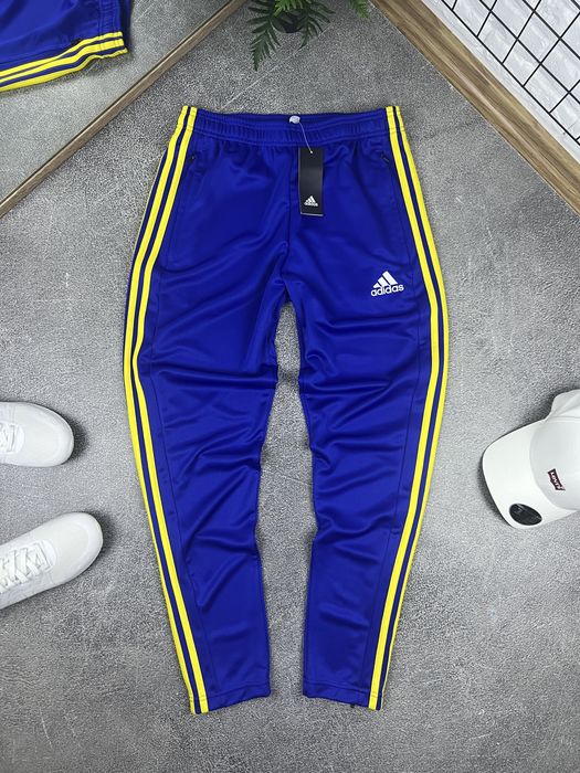 Чоловічі сині жовті нові спортивні футбольні штани adidas оригінал