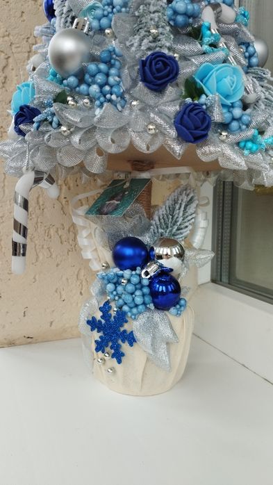 Блакитна ялинка ручної роботи, новорічний декор