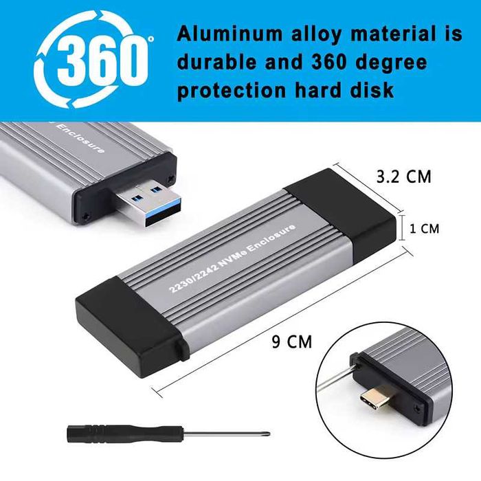 Корпус для зовнішнього SSD накопичувача M.2 NVME 2230/2242 Кейс|Бокс