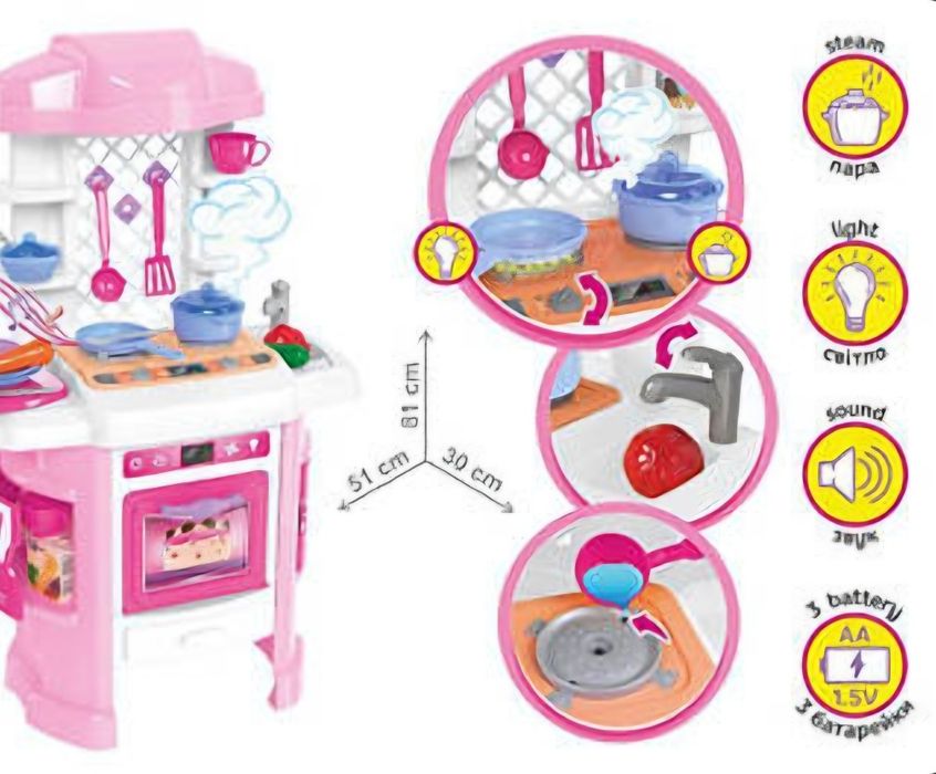Ігрова дитяча кухня , пар ,світло, звуки.