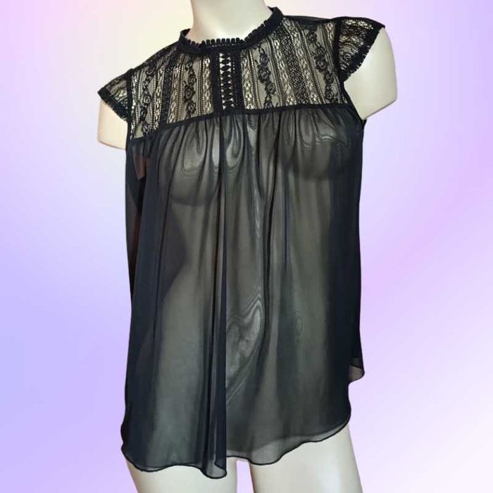 Czarna przezroczysta bluzka z koronką | gotycka | romantyczna