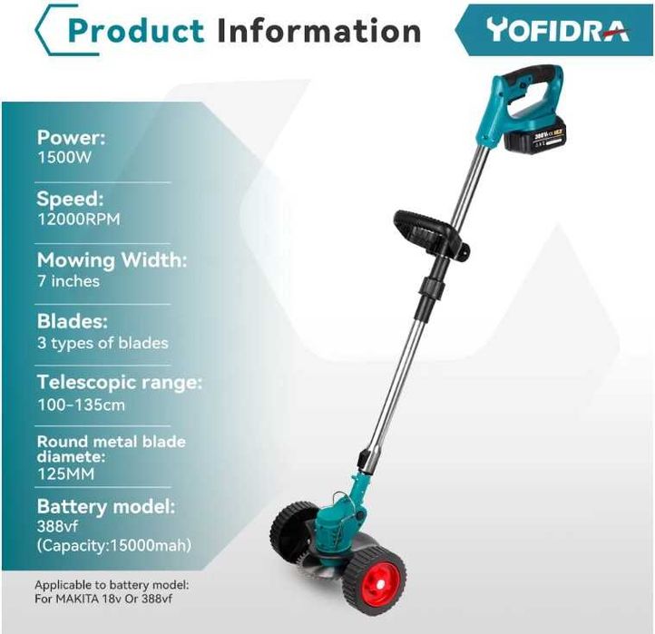 Corta Relva Alt. Ajustável 1500W 2xBat. 18V Makita