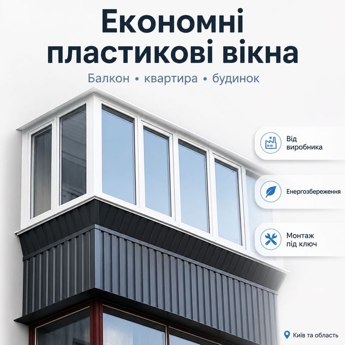 Економні пластикові вікна, вікна ПВХ недорого від виробника, енергозберігаючі вікна для квартири, будинку, балкона, монтаж під ключ, Київ та область