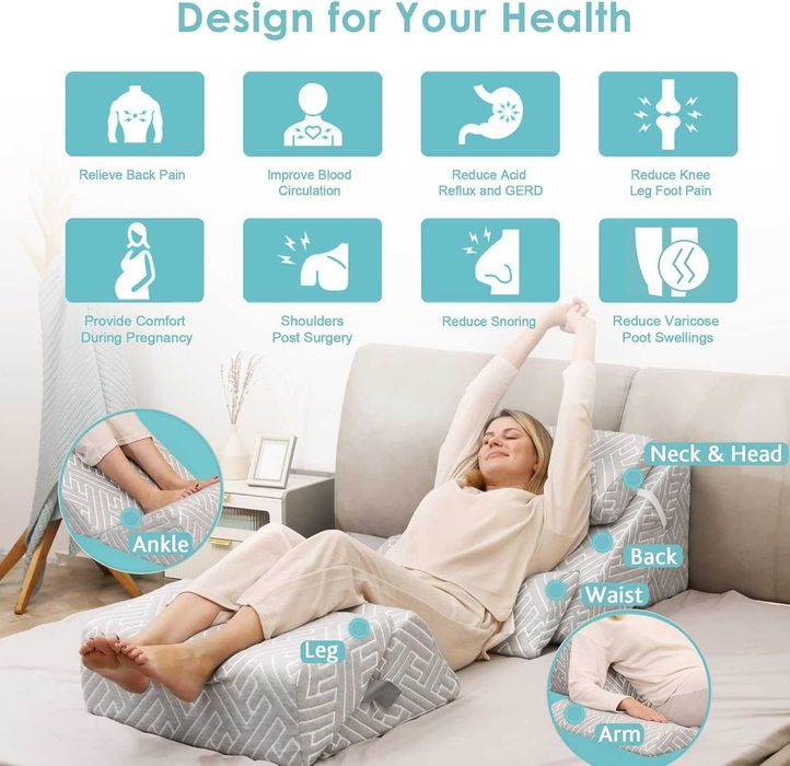 Conjunto de Travesseiros Ortopédicos em Cunha para Cama, Travesseiro Ajustável de Espuma Viscoelástica para Pós-Cirurgia