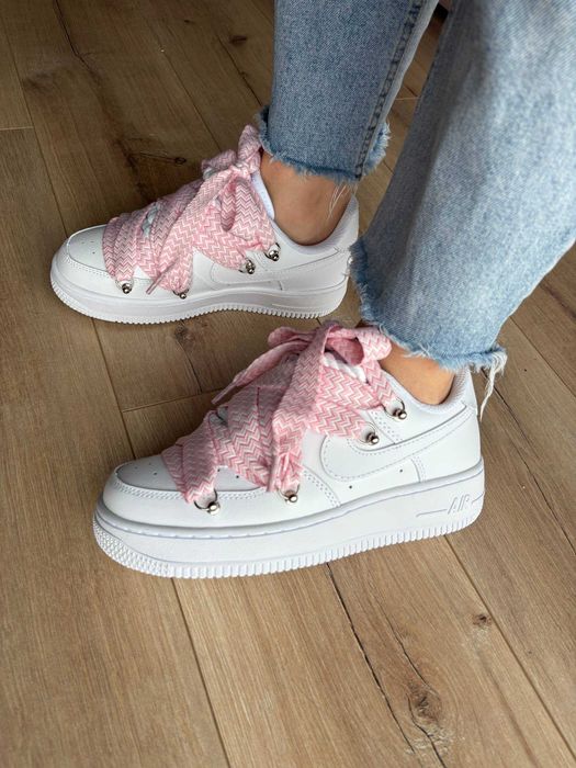 Кеди Nike Air Force 1 Low Custom Lanvin Laces Pink / кеды Найк Форс 1