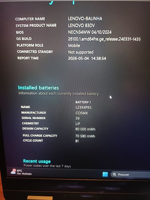 Portátil lenovo LOQ 15IRX9 I7 13650HX /RTX4060/16RAM DDR5/1.5TB/BATERIA 80KW