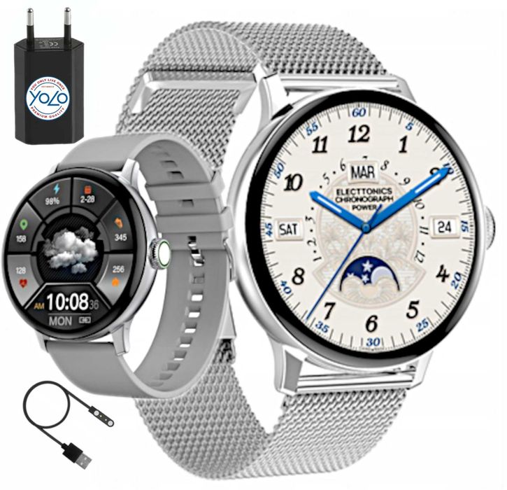 Zegarek damski smartwatch rozmowy 2 paski menu PL do Android iOS Apple