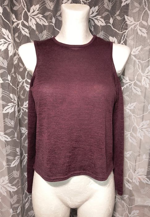 Bordowa bluzka wycięcia na ramionach longsleeve New Look Gothic lol