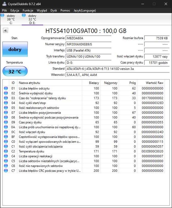 Dysk Hitachi 2,5" 100GB ATA IDE Travelstar 5K100