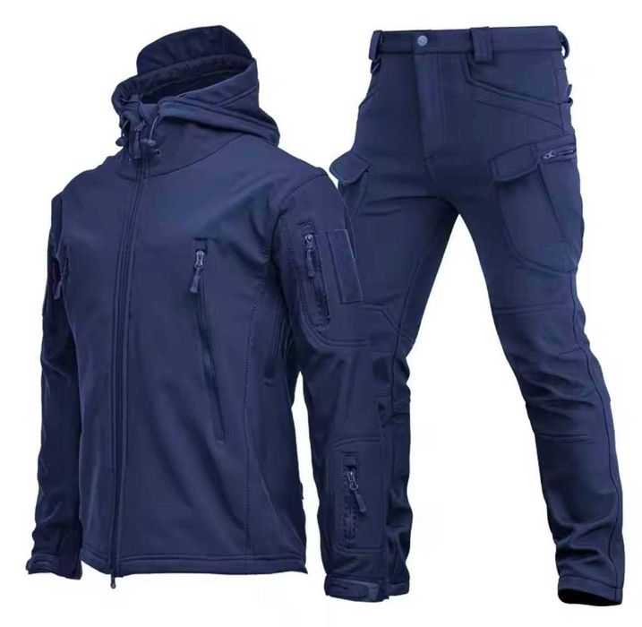 Костюм тактичний військовий софтшел чорний,синій М- 5 Хл на флісі