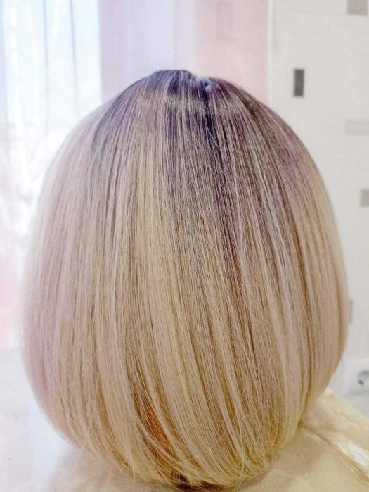 Peruka blond bob z grzywką ombre JAK naturalne włosy