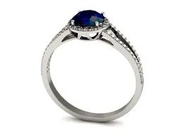 Przepiękny pierścionek, białe złoto 585, szafir, brylanty, rozm. 11