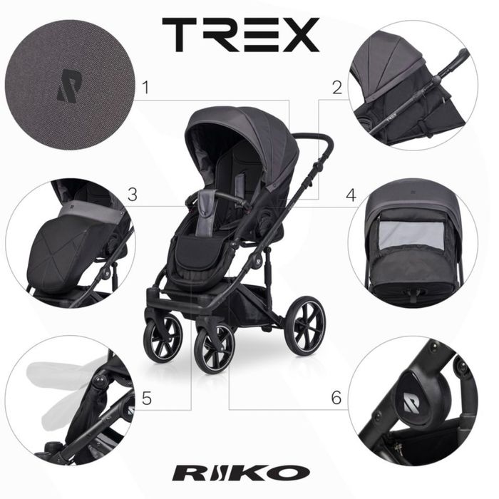 Дитяча коляска 2 в 1 Riko Trex 01 Anthracite, дитячий возик