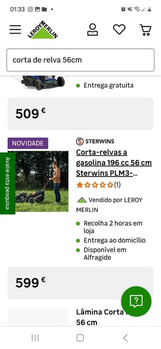 Corta-relva a Gasolina Sterwins 56cm c/ Motor Briggs & Stratton