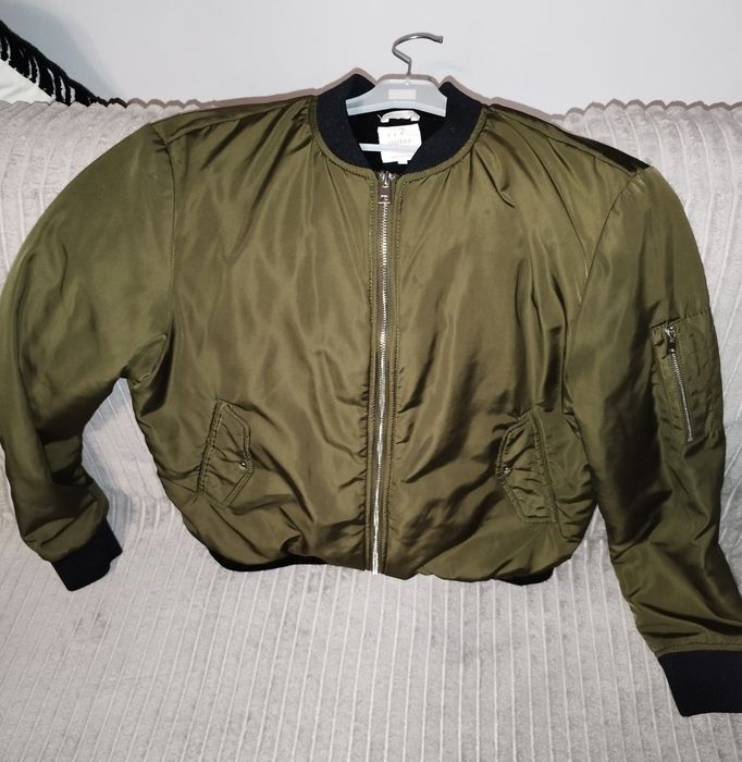 Kurtka bomberka krótka damska męska unisex 38 40 L Zara khaki