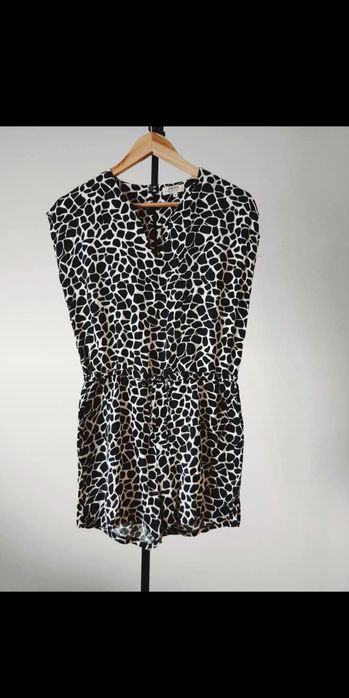 Wiskozowy kombinezon czarno biały w panterkę Papaya S 36