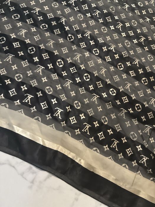 Szal jedwabny czarno-kremowy