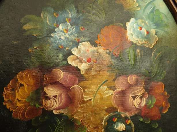 Картина овал Букет цветов масло холст Италия размер 46 x 36 см