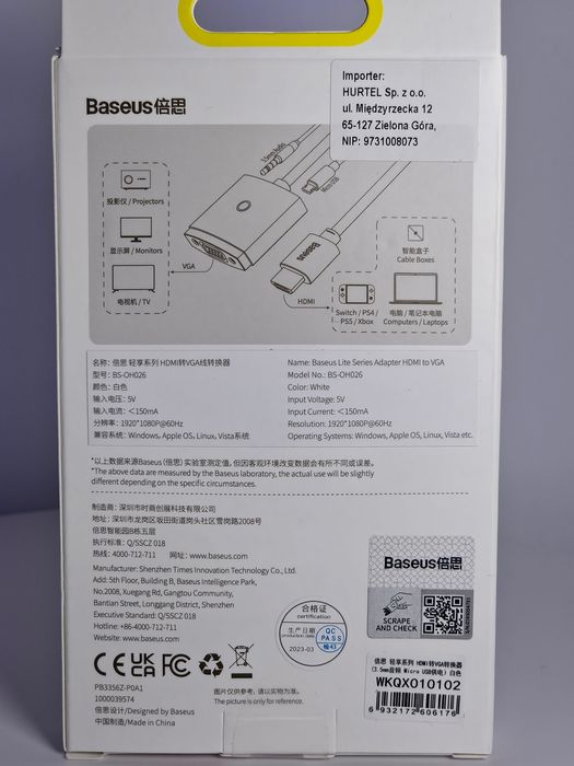 Baseus przejściówka adapter HDMI do VGA + mini jack 3,5mm biały | dSE