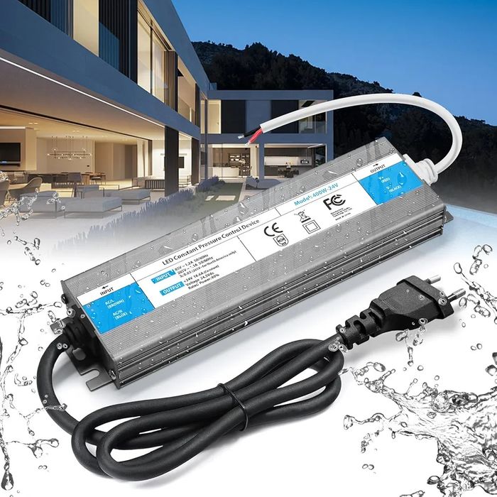 LED Transformator 24V 400W Sterownik LED IP67 Zasilacz 16.6A Wejście Transformatora AC 220V na DC 24V
