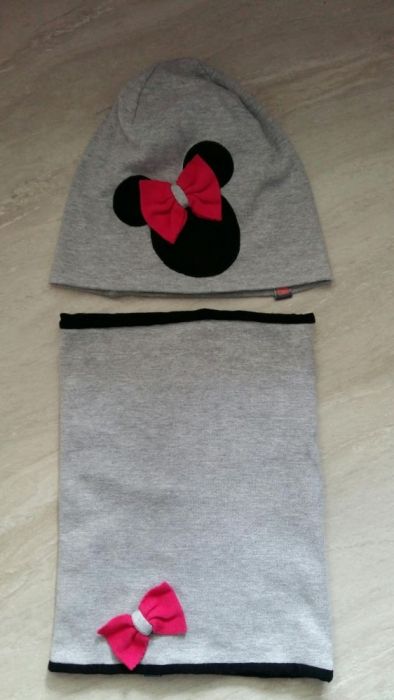 Komplet czapka + komin, minnie, kokardki !