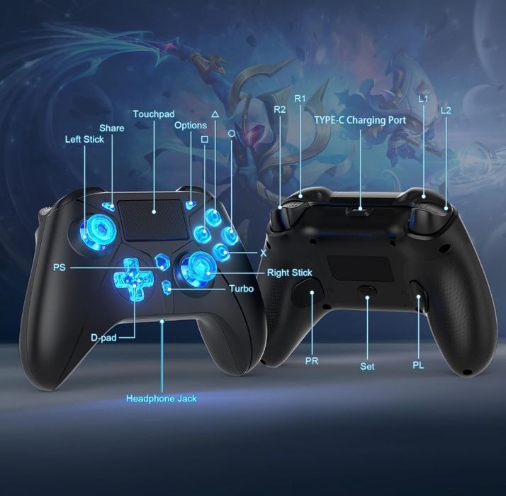 Kontroler bezprzewodowy Dinosoo RGB do PS5 z oświetleniem LED