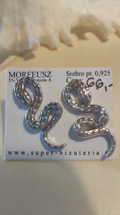 Srebrne kolczyki - żmija, wąż, próba 925