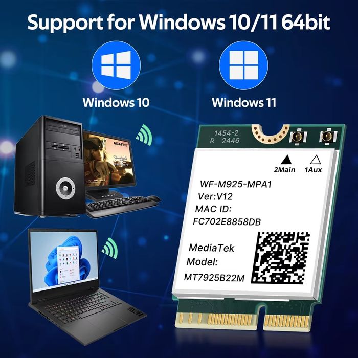 Wi-Fi модуль MediaTek MT7925 M.2 Wi-Fi 7 Bluetooth 5.4