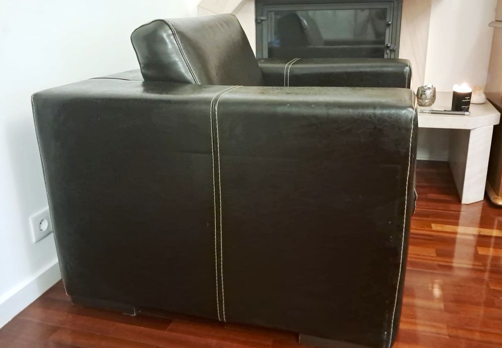 Conjunto de 3 sofás em pele