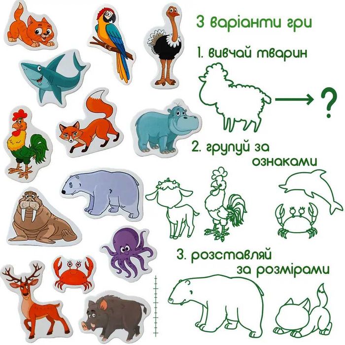 Набір магнітів Тварини 40шт, Фрукти та овочі 50шт (Magdum)