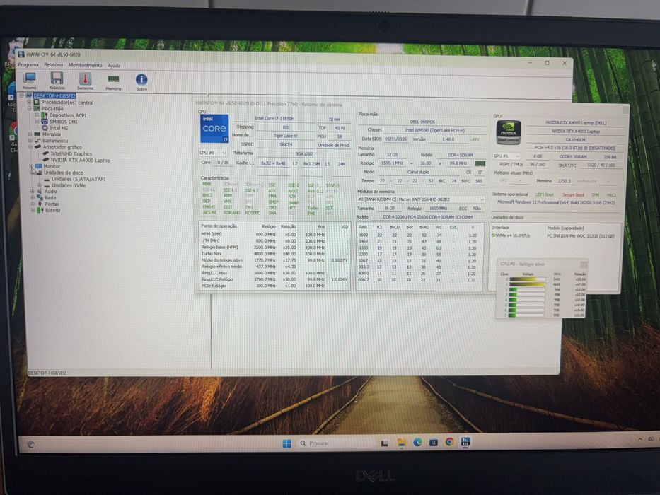 Dell Precision 7760 | i7 11ª Gen | RTX A4000 8GB | 32GB RAM | 512GB SSD | Estado Impecável (Grau A+)