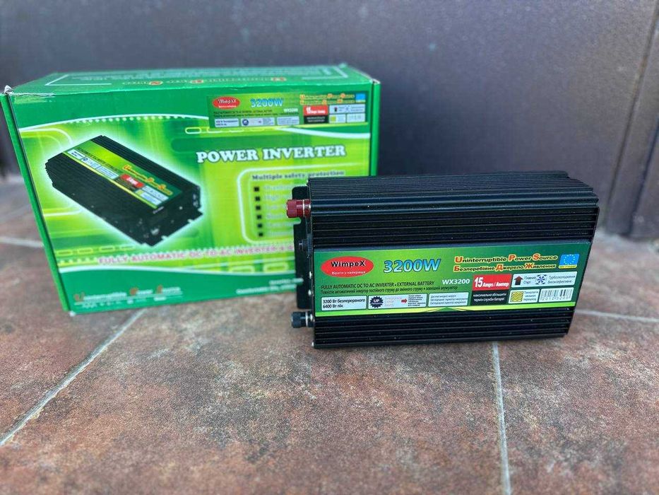 Перетворювач 12-220 В 3200 Вт із зарядкою для дому, котла, насоса. ДБЖ