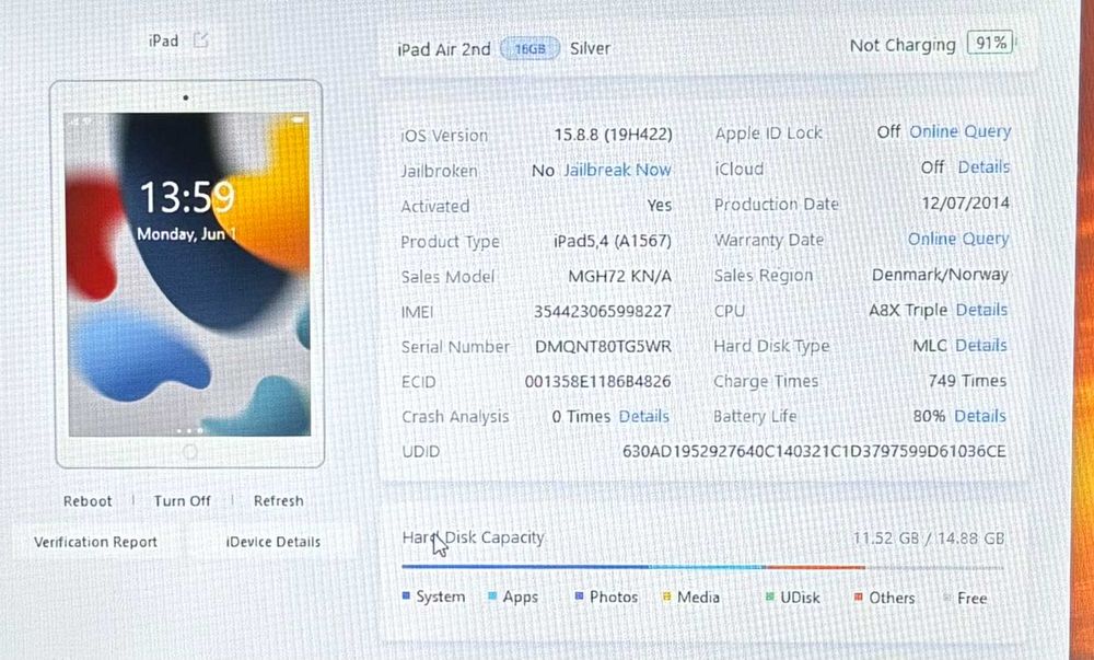 Tablet Apple iPad Air 2 16GB Wi-Fi & Cellular + Kabel