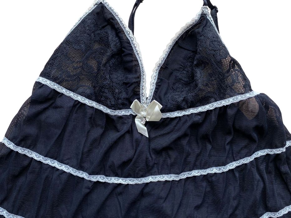 чорний мереживний топ з бантиком(пеньюар)