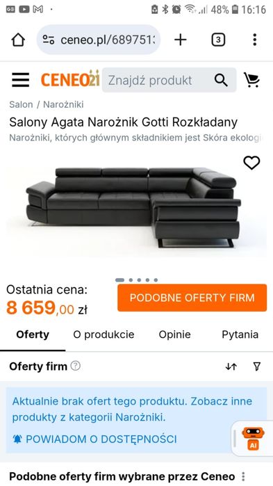 Naroznik skórzany Agata Meble jak nowy