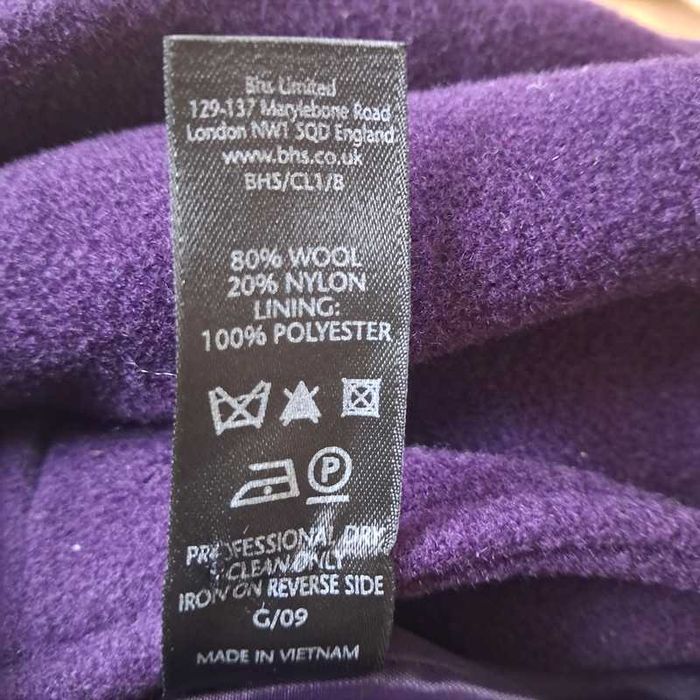 Piękny wełniany damski śliwkowy elegancki włoski płaszczyk wełna M 38