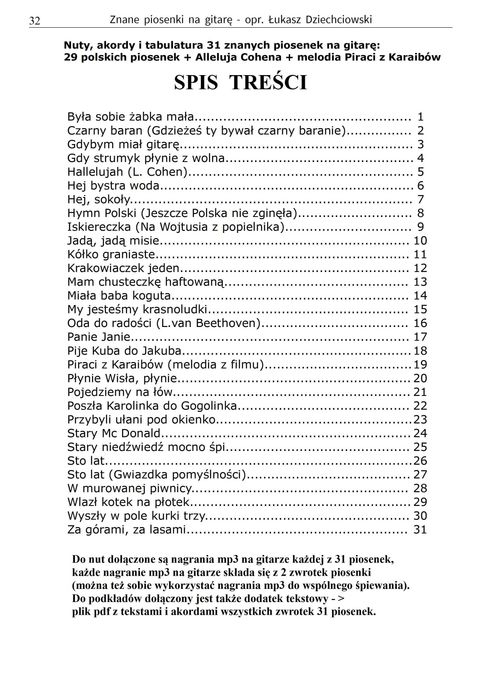 Nuty Kolędy na gitarę - nuty, tabulatura, akordy, słowa, 25 kolęd mp3
