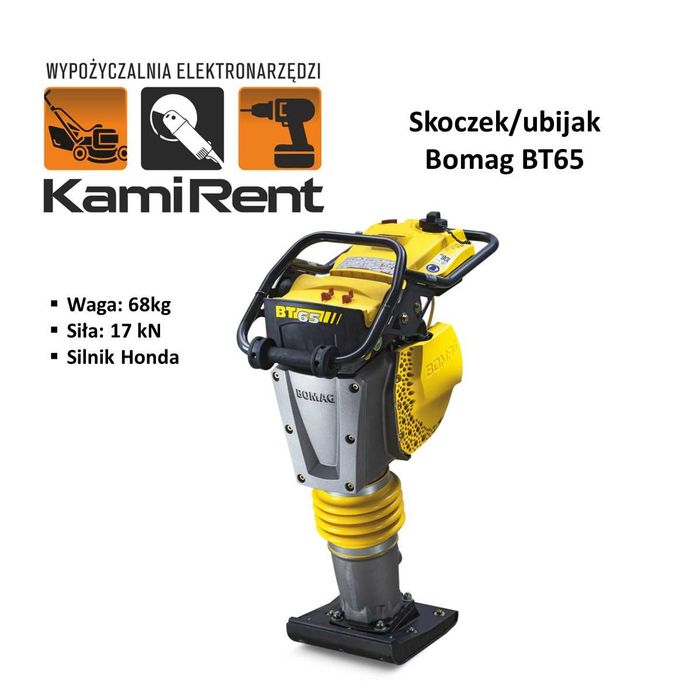 Wynajem, skoczek ubijak Bomag BT65 zagęszczarka stopowa wypożyczalnia