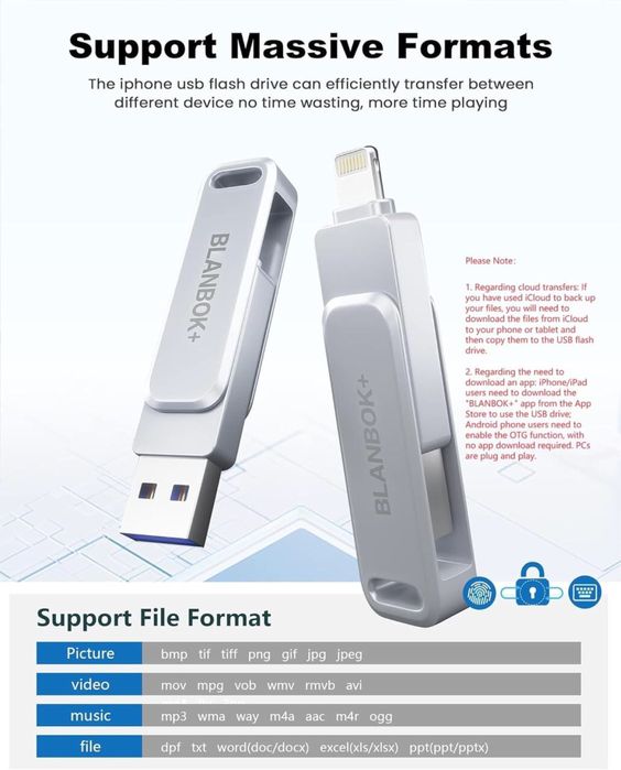 Флешка 256 Гб 3 в 1 Blanbok для iPhone USB, Lightning и Type-C