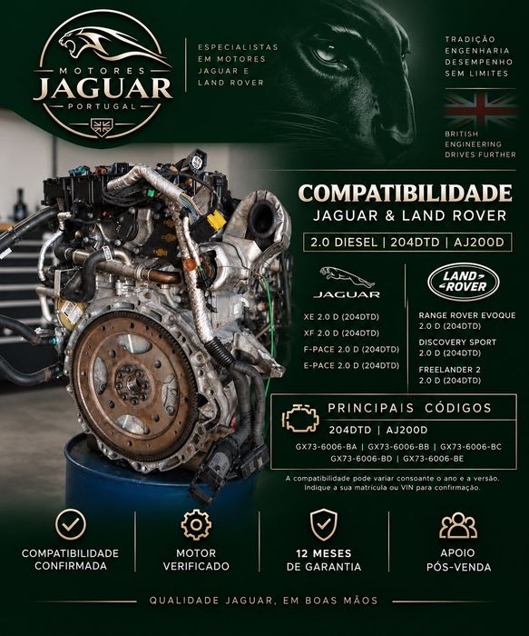 Motor Jaguar Land Rover 2.0 Diesel 204DTD AJ200D 12 Meses Garantia