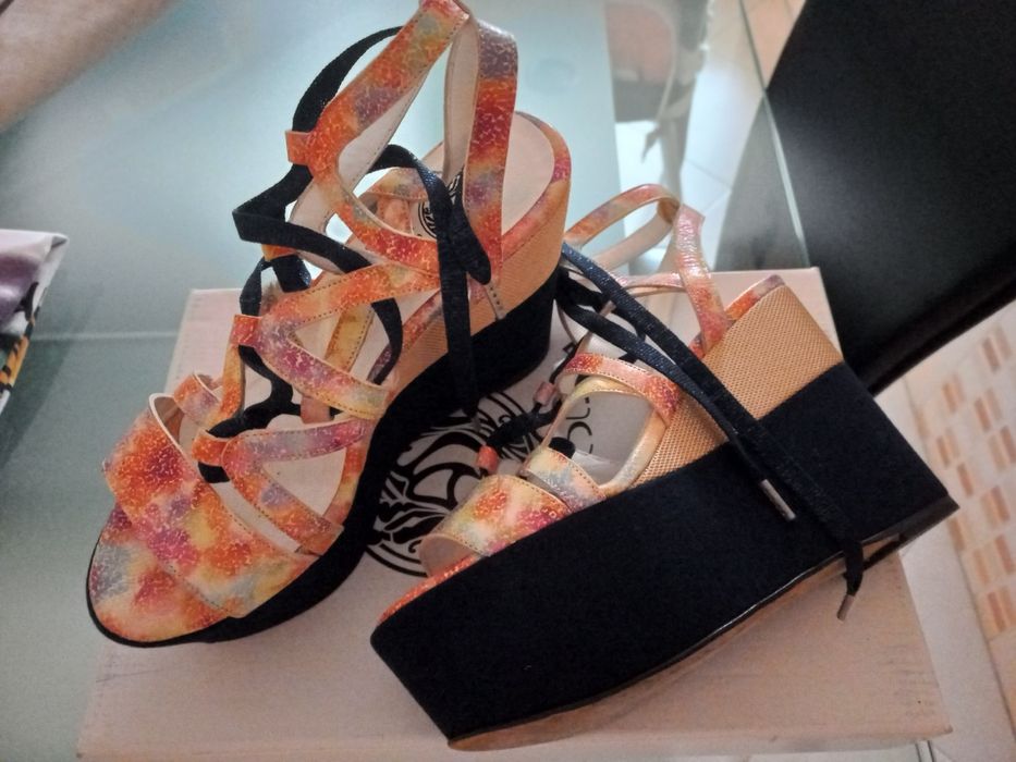 Sandálias de cunha"Ana de Sousa" compensada altas