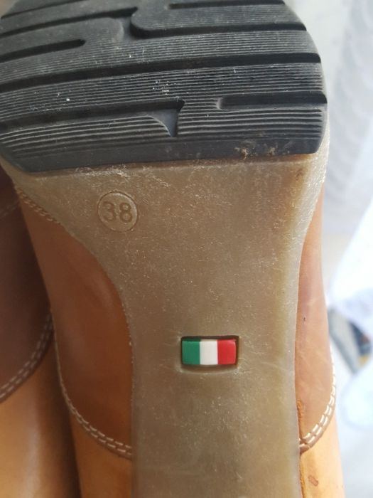 Włoskie buty botki skóra obcas 38 jak nowe na obcasie brąz skórzane