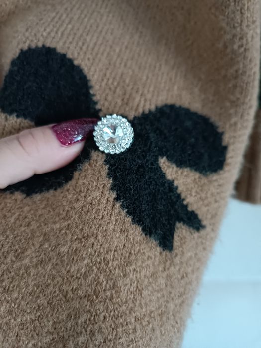 Sweter kardigan z kokardkami S/M/L camel