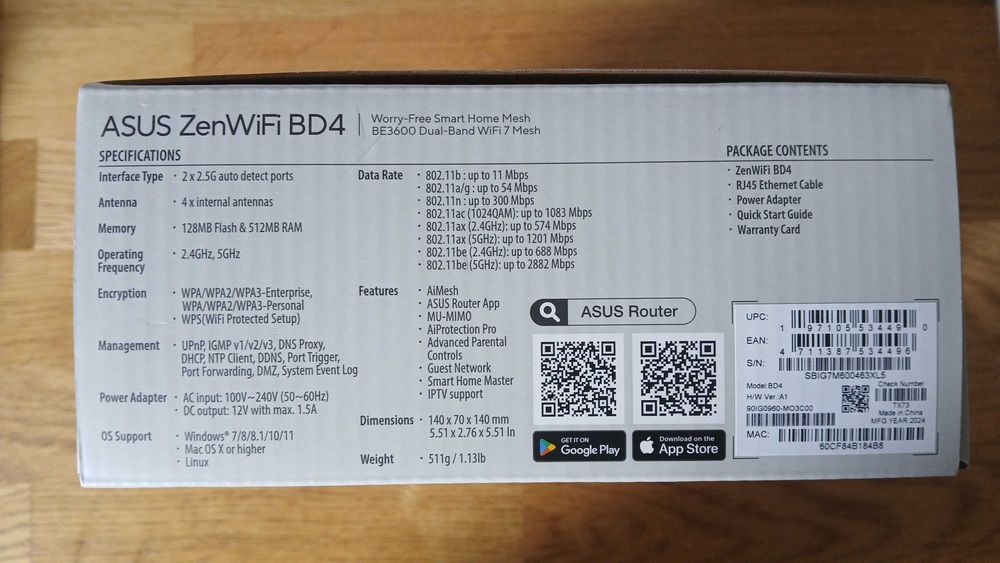 Sistema Mesh ASUS ZenWiFi BD4 BE3600 Dual-Band Wireless WiFi 7 2.5GbE64730204586370121