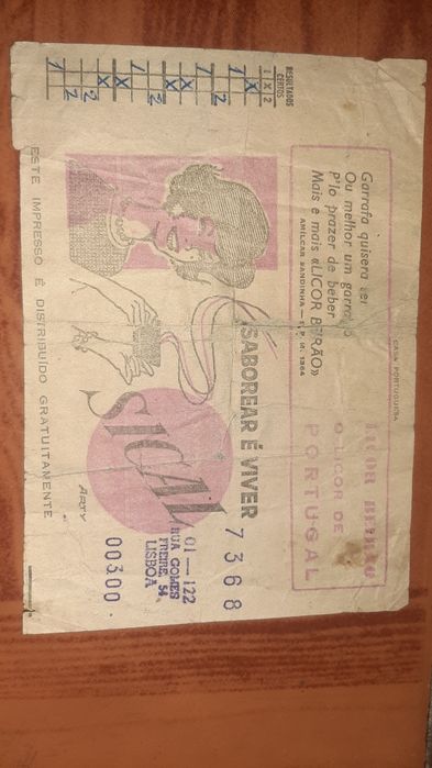 Boletim de totobola do ano de 1964