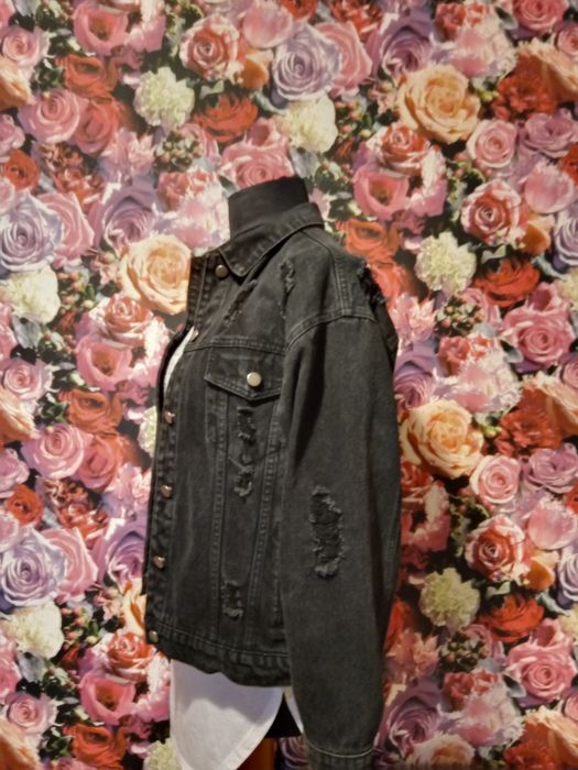 Katana kurtka jeansowa czarna oversize z przetarciami shein M