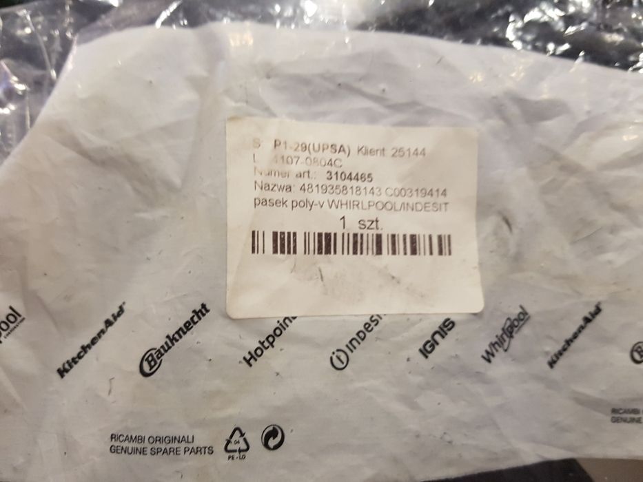 Pasek napędu pralki nowy oryginalny whirpool awo Indesit