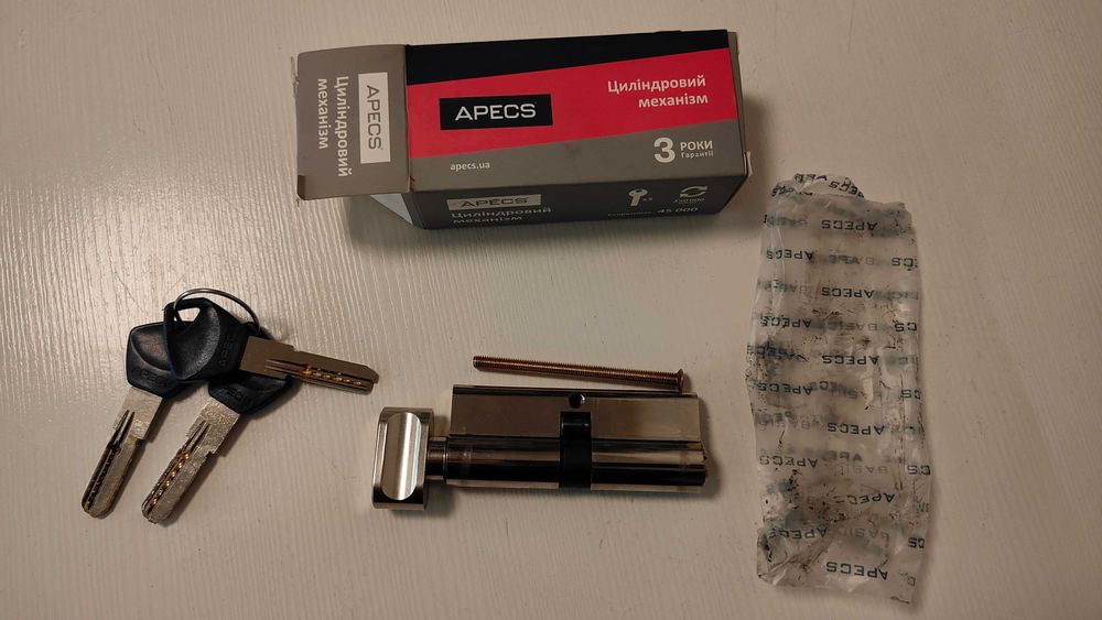 Б/в механізм циліндровий (замок) Apecs 80 мм, у комплекті 3 ключі