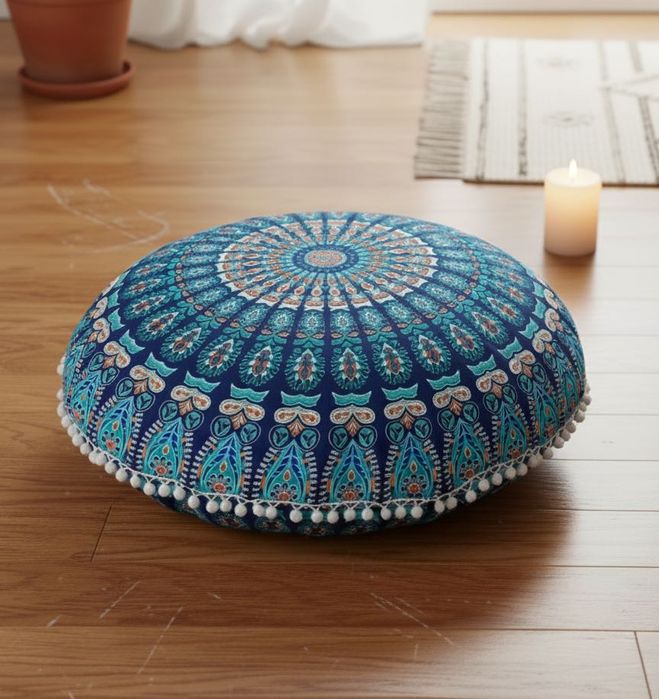 Duża poduszka medytacyjna 80 cm, wielokolorowa, boho / etno / indyjska